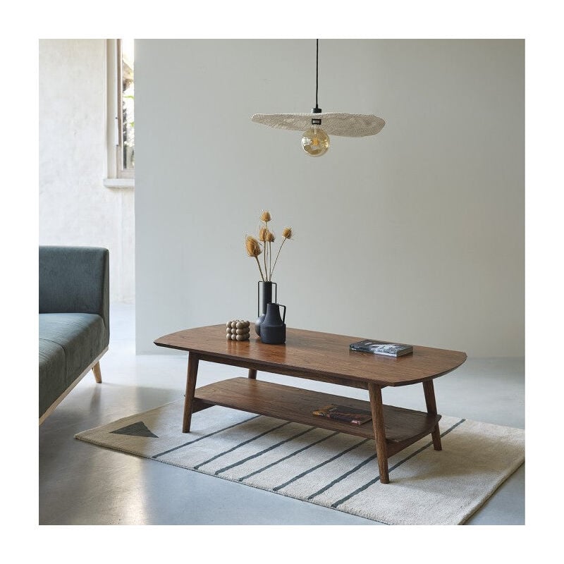 Berah Getah - Table basse en mindi massif finition noyer double plateau 130 cm