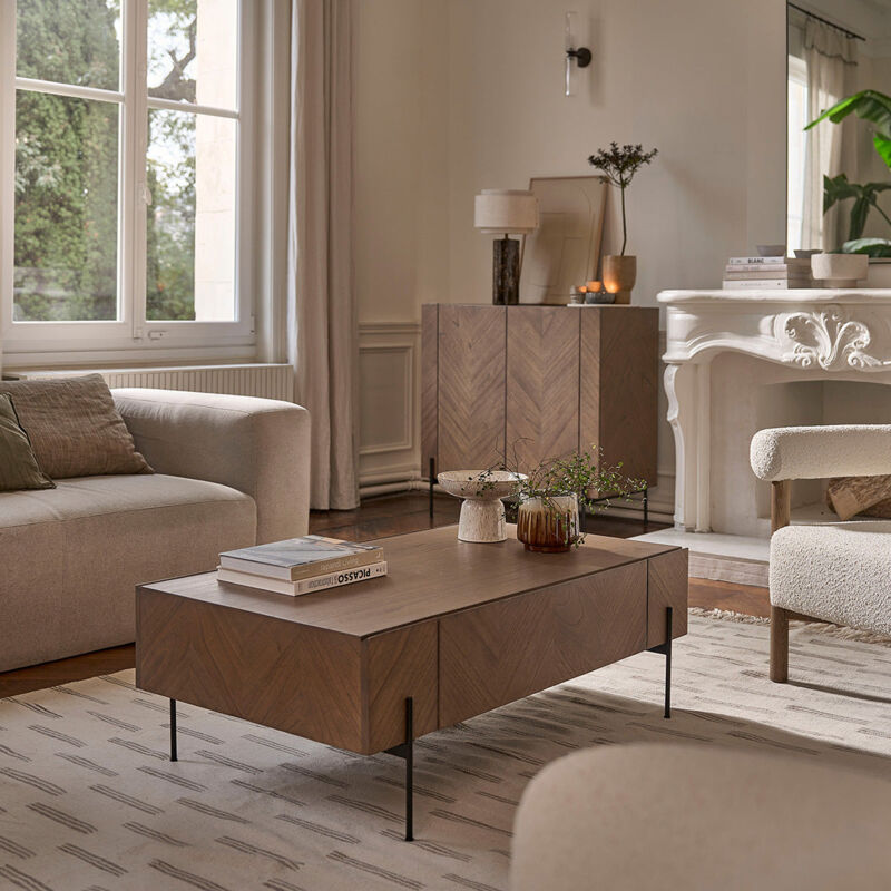 Table basse en mindi massif pieds metal 120 cm