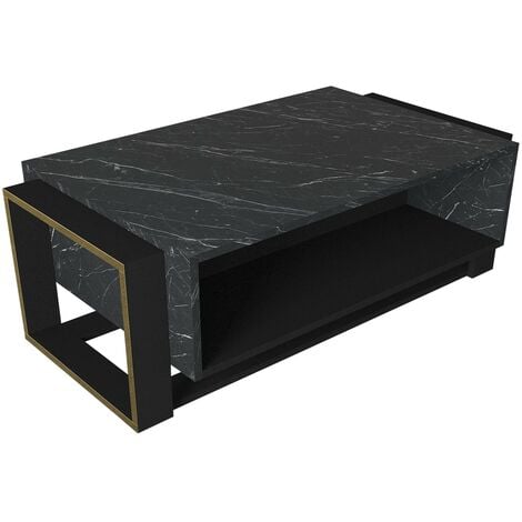 Table Basse en Noir et Or, Design Polyvalent avec Rangement, 106,4x40,4x60 cm, Pour Salon ou Salle d'Attente