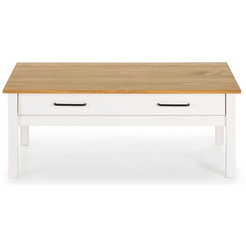 Pegane - Table basse en pin massif ciré avec rangements coloris naturel/blanc - Longueur 100 x Profondeur 55 x Hauteur 40 cm