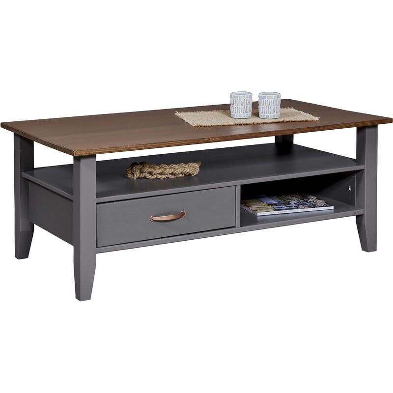 Pegane - Table basse en pin massif coloris gris - Longueur 115 x profondeur 60 x hauteur 45 cm