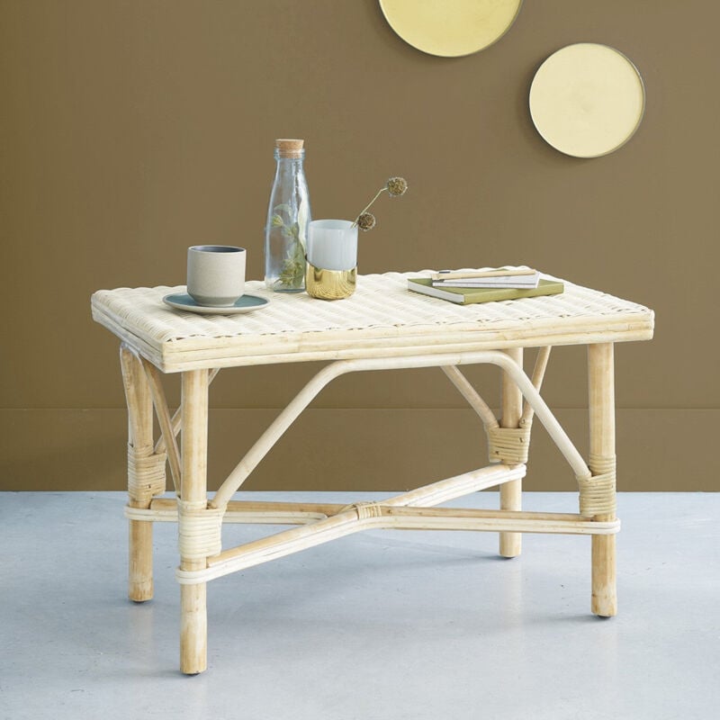 Table basse rectangulaire en rotin naturel