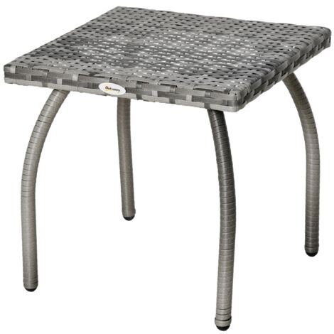 Table basse en rotin synthétique, petite table basse d'extérieur, pour jardin, terrasse, imperméable, grise, 45 x 45 x 44 cm