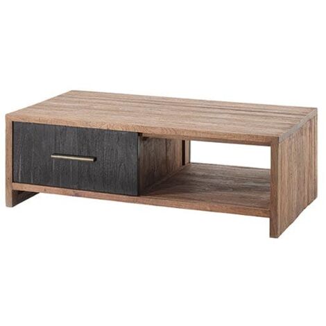 Table basse en teck 2 tiroirs poignées tube métal KANPUR