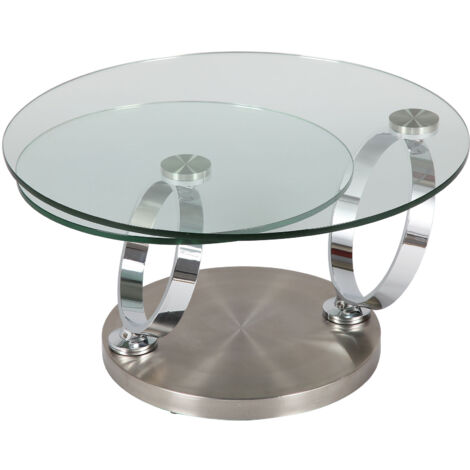 Table basse en verre avec 2 plateaux ronds et pied chromé - KANDINSKY