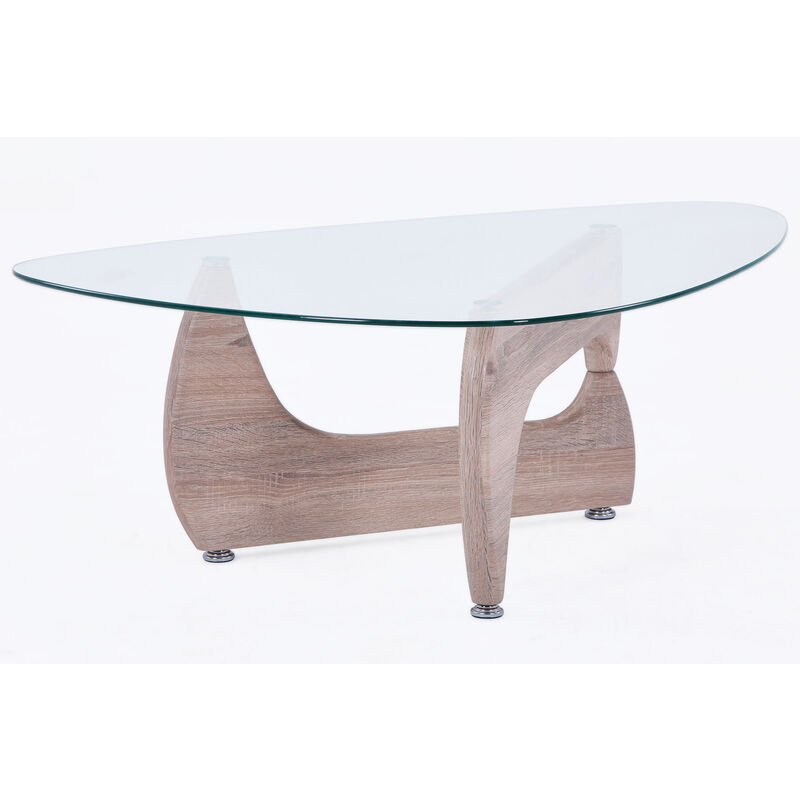 Table basse en verre avec pieds coloris chêne - Longueur 110 x Profondeur 70 x Hauteur 40 cm -PEGANE-