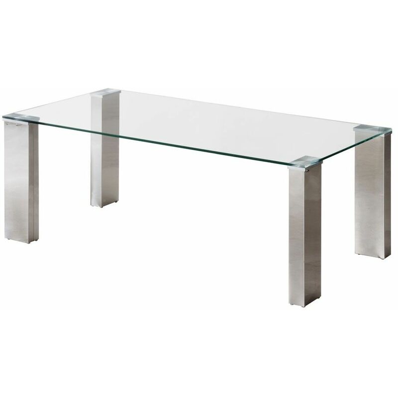 Fanmuebles - Table basse en verre avec pieds en métal chromé 110 cm (largeur) x 44 cm (hauteur) x 55 cm (profondeur)