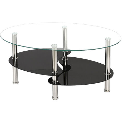 Table basse en verre avec rangement transparent noir