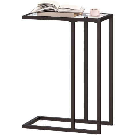 Table basse en verre et acier en forme de C, 46 x 25 x 63,5 cm, noire