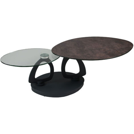 Table basse en verre et aspect céramique marron - KANDINSKY