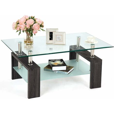 Table basse en verre et bois table de salon table basse scandinaves 2 couleur  100  60  45cm noir