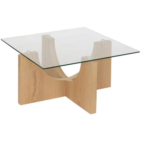 Table Basse en Verre "Etini" 85cm Transparent & Naturel