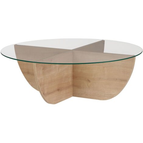 Table basse en verre "Liya" 90 x 90 x 30 cm - Chêne saphir