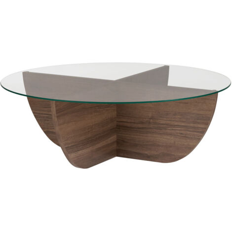 Table basse en verre "Liya" 90 x 90 x 30 cm - Noyer