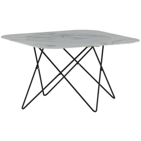 Table Basse en Verre Marbré "Tristar" 80cm Blanc