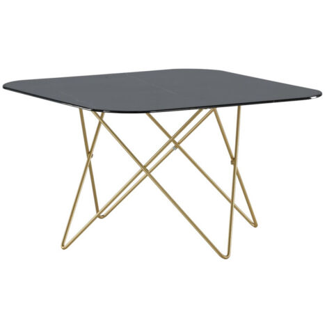 Table Basse en Verre Marbré "Tristar" 80cm Noir & Or