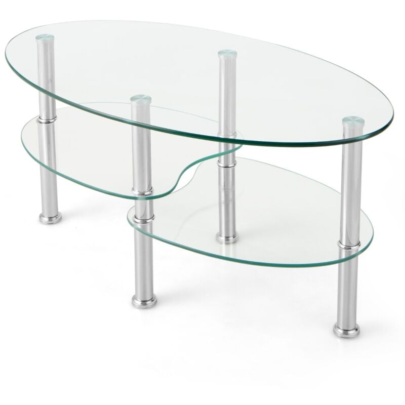 Table Basse en Verre Table de Salon avec 3 Etagères en Verre Trempé 89x49,5x45cm pour Salle Salon Chambre Transparence CW4041 DESIGN IN