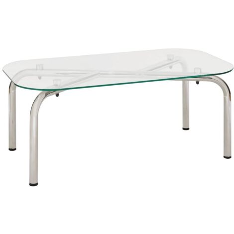 Table basse en verre transparent et pieds en métal chromé - Longueur 110 x largeur 60 x Hauteur 44,5 cm