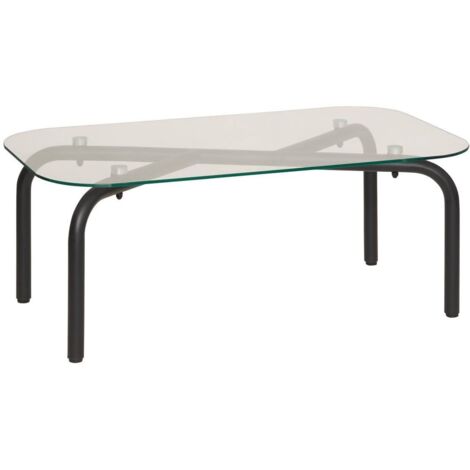 Table basse en verre transparent et pieds en métal noir - Longueur 110 x largeur 60 x Hauteur 44,5 cm