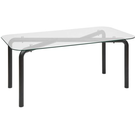 Table basse en verre transparent et pieds en métal noir - Longueur 180 x largeur 90 x Hauteur 75,5 cm