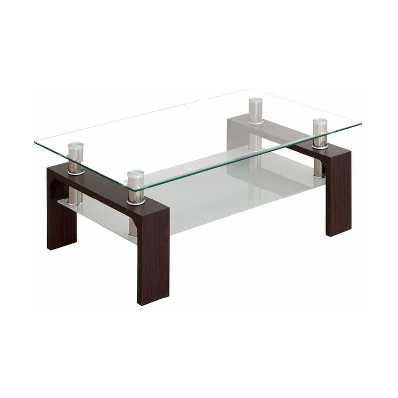 Table basse en verre transparent, pieds couleur Kendra Wengé 100 cm (largeur) x 43 cm (hauteur) x 60 cm (profondeur)