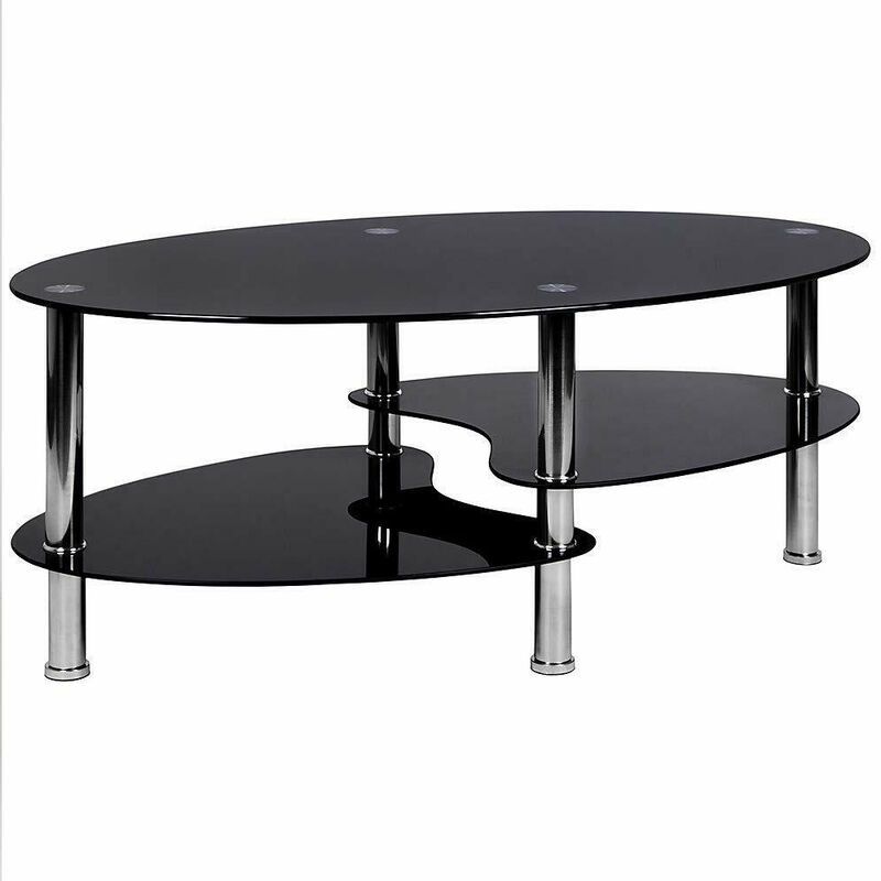 Table Basse en Verre Trempé Table de Salon avec 3 Etagères pour Salle, Salon, Chambre 90x50x43cm Noir