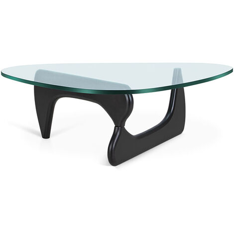 Table Basse en Verre Trempé 19mm Table de Salon Style Noguchi Design en Bois Massif Facile à Assembler - Noir - Noir