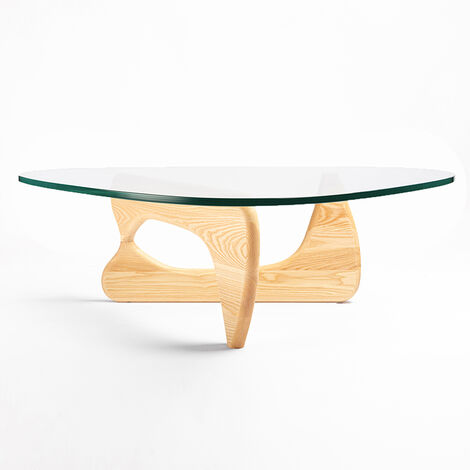 Table Basse en Verre Trempé 19mm Table de Salon Style Noguchi Design en Bois Massif Facile à Assembler - Originale du bois - originale du bois