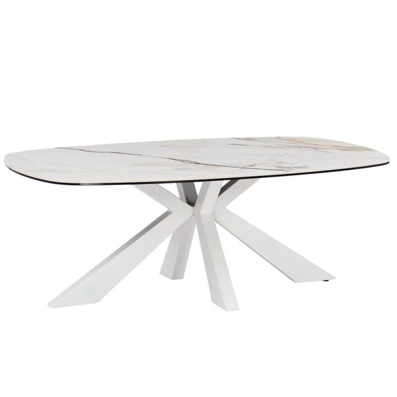 Vente-unique - Table basse en verre trempé, céramique et métal - Effet marbre blanc - deriya de Maison Céphy