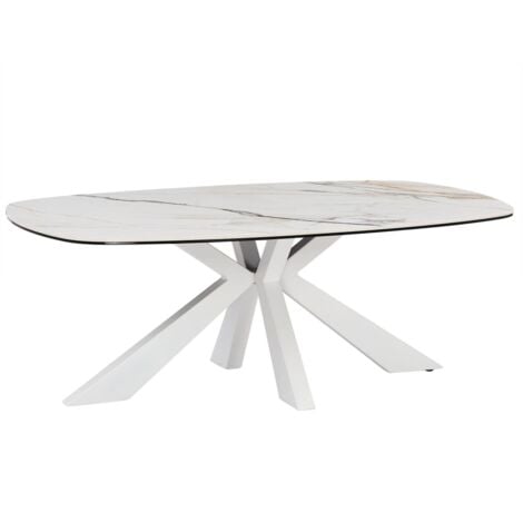 Table basse en verre trempé, céramique et métal - Effet marbre blanc - DERIYA de Maison Céphy