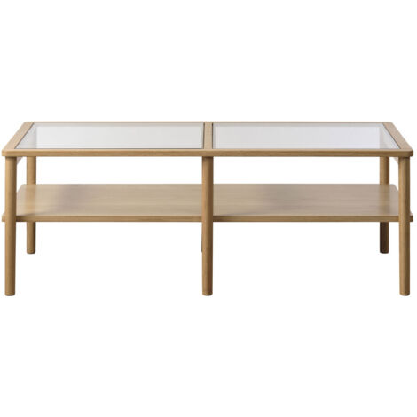 Table basse en verre trempé et bois 120x60cm - Bois clair - CAHIR