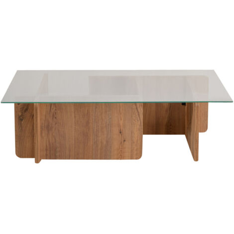 Table basse en verre trempé et bois - Bois foncé - Cubix