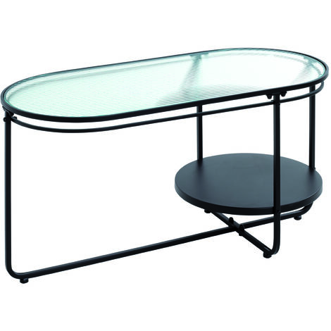 Table basse en verre trempé et métal coloris noir - Longueur 90 x Hauteur 42 x Profondeur 49 cm