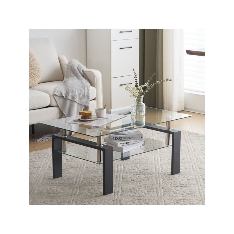 Hoerfuriy - Table basse en verre trempée en forme d'arc, 100 60 43cm,Style Moderne,transparent