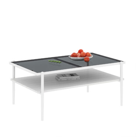 Table basse en verre trempé,table basse rectangulaire,pieds métalliques,table de salon moderne,gris et blanc - H45/W97,5/D61,5 cm