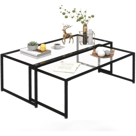 Table basse ensemble de 2 tables d'appoint, table basse, table gigogne, table en verre, table de canapé, table de salon pour cha