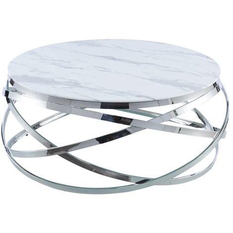 HOMY FRANCE Table Basse EVOL verre effet Marbre Blanc D 100cm