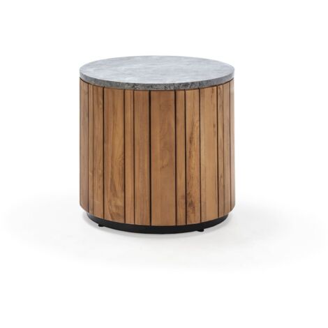 Table basse extérieure 54 x 54 x 50 cm Bois de Teck, Pierre - Brun, Gris