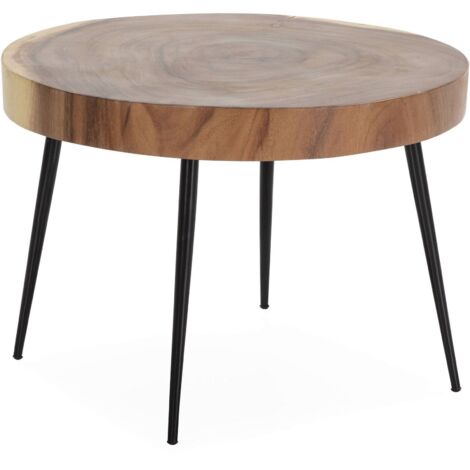 Table basse extérieure 65 x 65 x 45 cm Bois de Suar, Métal - Naturel, Noir