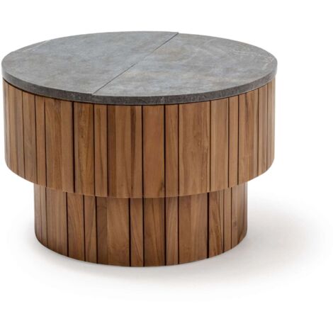 Table basse extérieure 70 x 70 x 45 cm Bois de Teck, Pierre - Brun, Gris