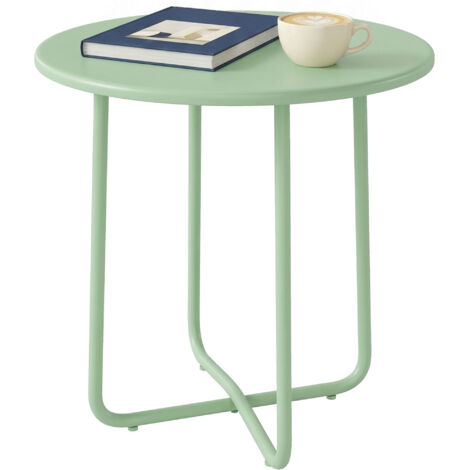 Table basse extérieure bord enroulé, piètement X réglable, terrasse salon, Ø48x51 cm, vert