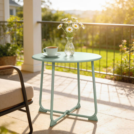 Table basse extérieure pour 2 personnes, table de jardin ronde base en X avec structure métal, Ø 50 x 45,5 cm vert foncé