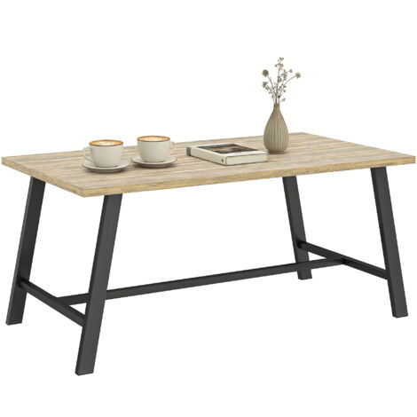 Table basse extérieure. table d’appoint rectangulaire en métal avec table effet bois. 100 x 55 cm. Marron
