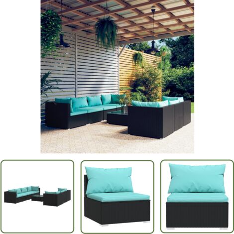 Table basse extérieure - vidaXL Salon de jardin 8 pcs avec coussins résine tressée noir - Coussins extérieurs
