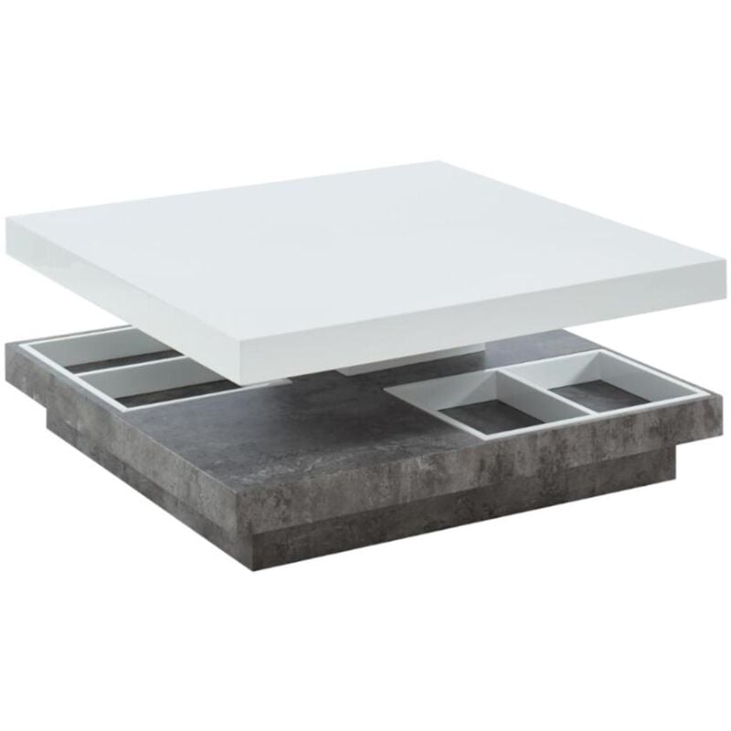 Vente-unique - Table basse - Plateau pivotant - mdf laqué blanc et béton - fausto ii