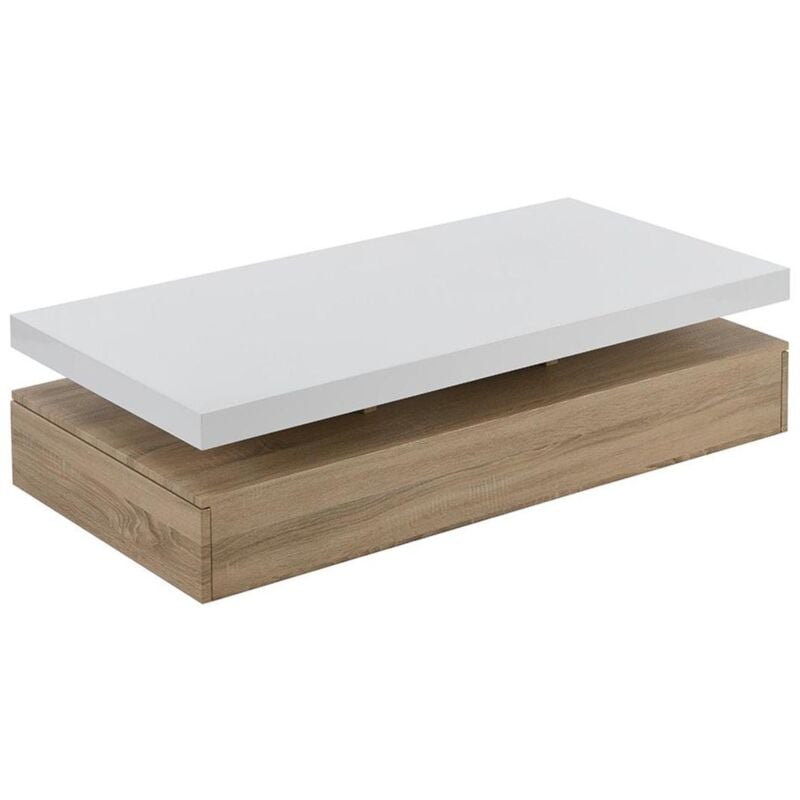 Vente-unique - Table basse avec 2 tiroirs en mdf - Naturel clair et blanc - felix