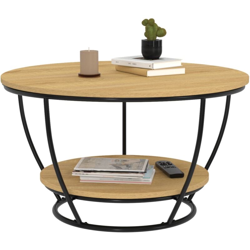 Idmarket - Table basse filaire double plateau ronde detroit 70 cm design industriel