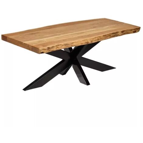 Table basse fixe 140 x 70 cm en bois massif d'acacia – Piètement central en métal noir – Design organique et contemporain – Meubletmoi