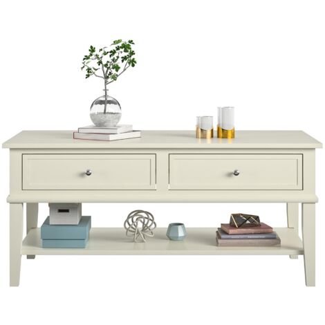 Table basse fixe 2 tiroirs – MDF blanc – Dimensions 100x50x45cm – Style moderne pour salon – Dorelhome