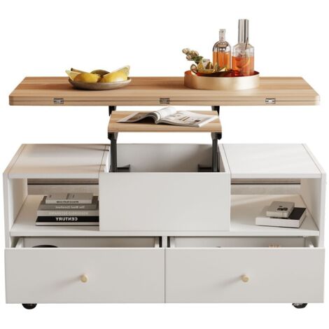 Table basse fixe hydraulique pliante-4 tiroirs-mobile roulettes-grande et petite table-100x50x47,5-62cm